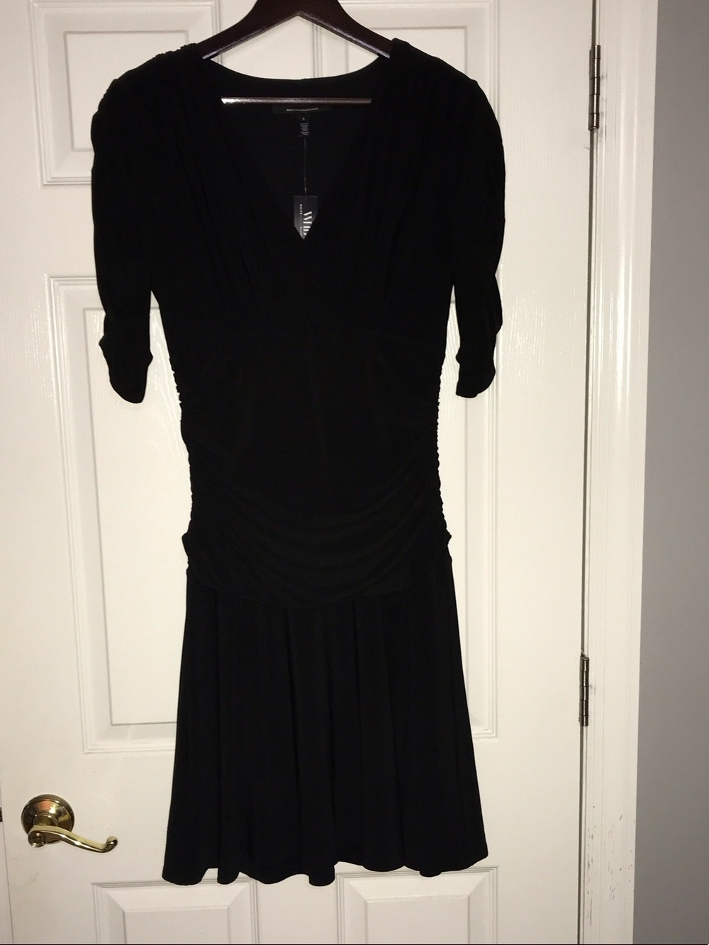 White House Black Market Black V-Neck Ruched Waist Dress